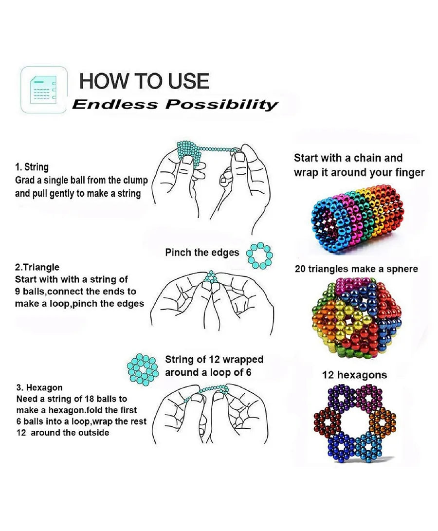 Magnet Trending Balls 216 Pieces 6X6 Cube of 6 Colors 5mm Balls- Explore The Creative World, Stress Relief for Jewellery Making, Beading, and Art Crafts with Steel Protection