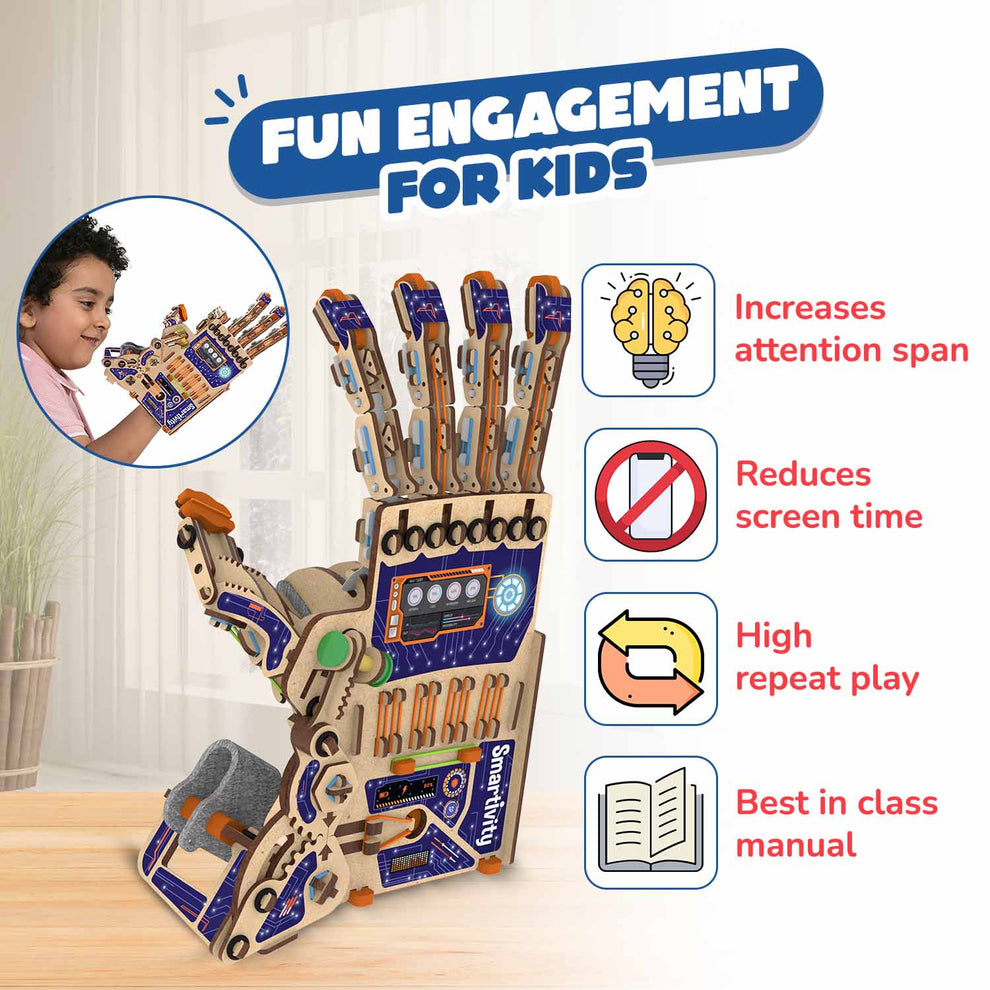 Smartivity Robotic Mechanical Hand Toy for Kids 8-14 Years Old | Best Birthday Gifts for Boys & Girls | DIY STEM Educational Science Toys for Kids Wooden Construction Game