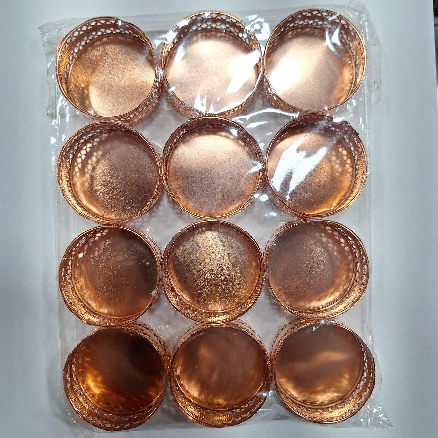 Rose Gold 12 Pcs Metal Tealight Candle Holder Round Stands for Pooja thali, Diwali Rangoli puja Room Decor, Events, Home, Living, Office Table, Diwali Decoration Indoor Outdoor Events