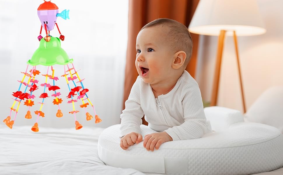 Ratna's Merry go Round for Infants no.11, Attachable to Cradle or Window, Soothing Music and Various Shapes for Developing Imagination and Thinking Skills (Multicolor)