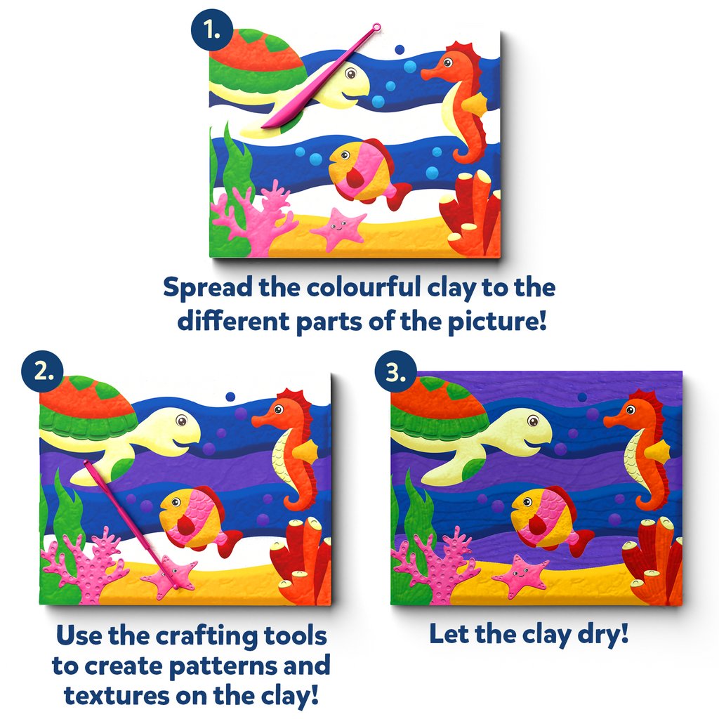 Skillmatics Art & Craft Kit - Color with Clay, No Mess Art, Create a Clay Canvas of Under The Ocean, Gifts