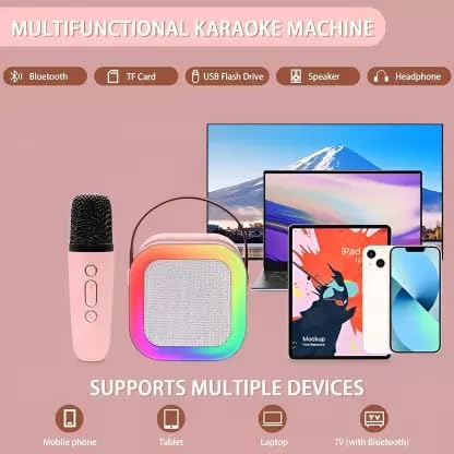K12 Wireless Karaoke mic with Speaker Bluetooth: Bluetooth-Enabled Wireless Karaoke Mic Speaker with Multiple Compatibility Modes, RGB Lighting, and Party POP Bluetooth