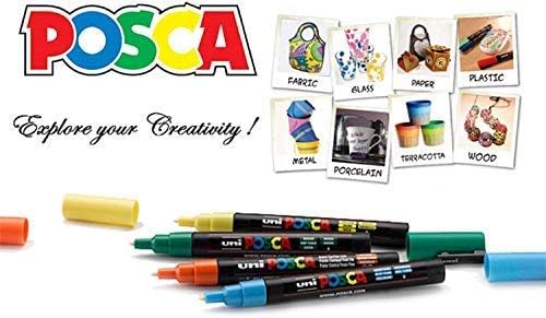 Uniball Posca 3M 0.9-1.3 mm Bullet Shaped Paint Marker Pen | Reversible & Washable Tips | For Rocks Painting, Fabric, Wood, Canvas, Ceramic, Scrapbooking, DIY Crafts | 16 Shades, Pack of 16