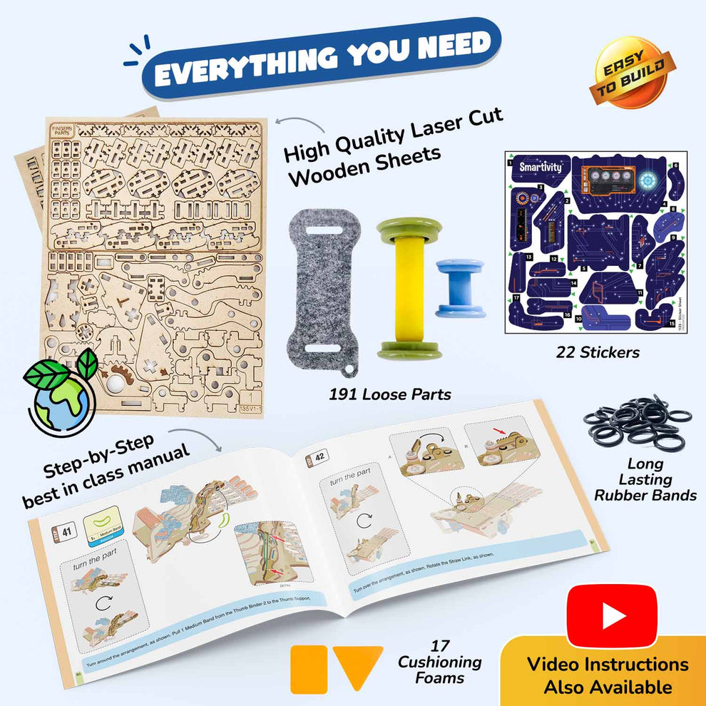 Smartivity Robotic Mechanical Hand Toy for Kids 8-14 Years Old | Best Birthday Gifts for Boys & Girls | DIY STEM Educational Science Toys for Kids Wooden Construction Game
