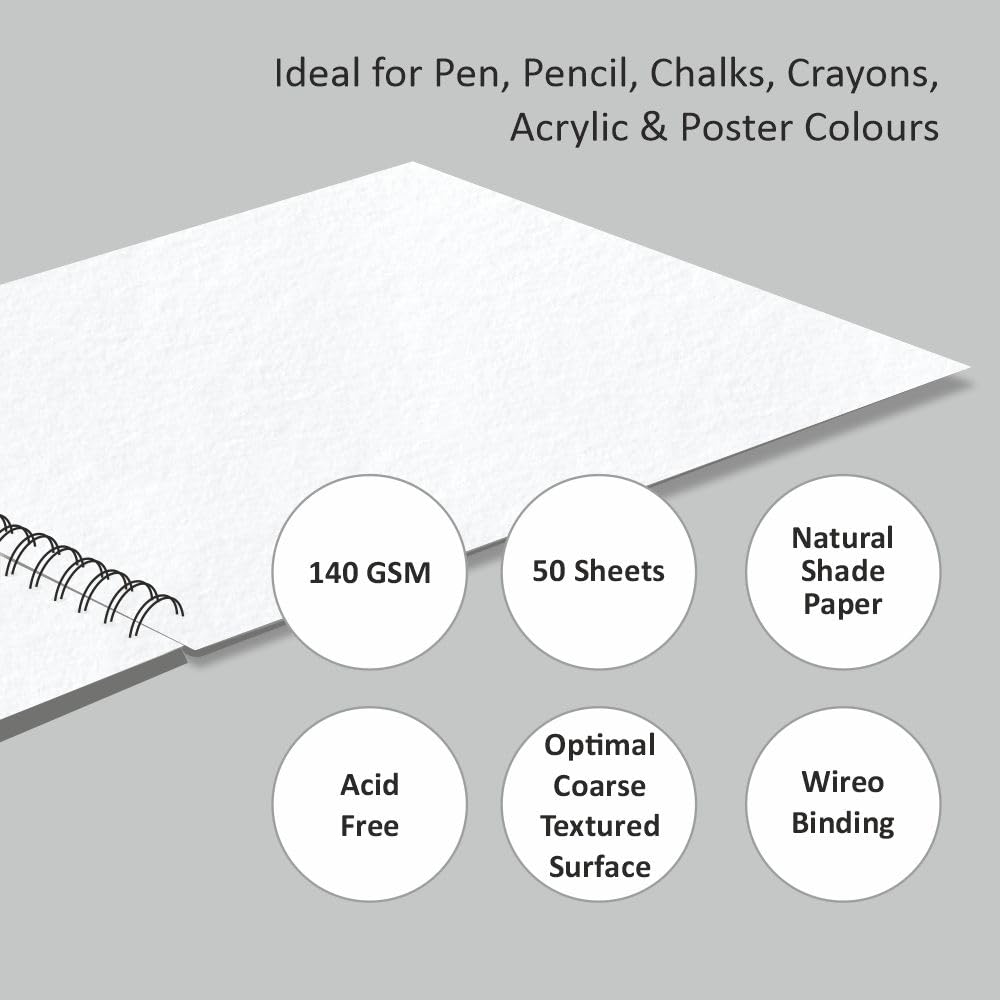 Anupam Artist Drawing Book for Sketching with Cartridge Paper for Sketching Wiro Binding 140GSM 50 Sheets, 100 Pages for Artists, Kids & Professionals for Marker Colored Pencil Charcoal Pastels (A4 Size)