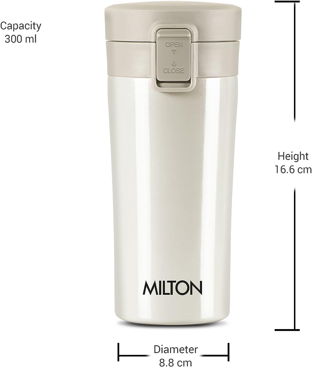 Milton Coffee Mug Thermosteel Hot or Cold Insulated Flask, 300 ml, Peach | Leak Proof | Rust Proof | Tea Mug | Soup Flask | Juice Mug | Water Flask | Easy Grip | Easy to Carry