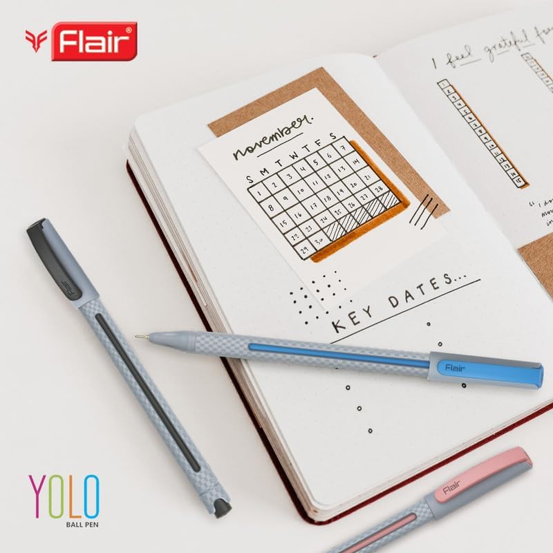 Flair Yolo Ball Pen | 0.6 mm Tip Size | Light Weight Sleek Body With Smooth Performance | Low-Viscosity Ink For Smudge Free Writing | Blue Ink, Set Of 10