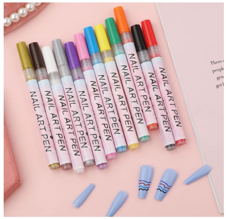 3D Nail Art Pens Set Nail Art Drawing Pen Nail Art Pens Manicure Polish Tools for Painting Nails DIY Nail Art Beauty 12 Colors 0.5mm