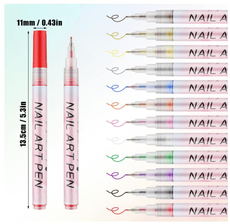 3D Nail Art Pens Set Nail Art Drawing Pen Nail Art Pens Manicure Polish Tools for Painting Nails DIY Nail Art Beauty 12 Colors 0.5mm