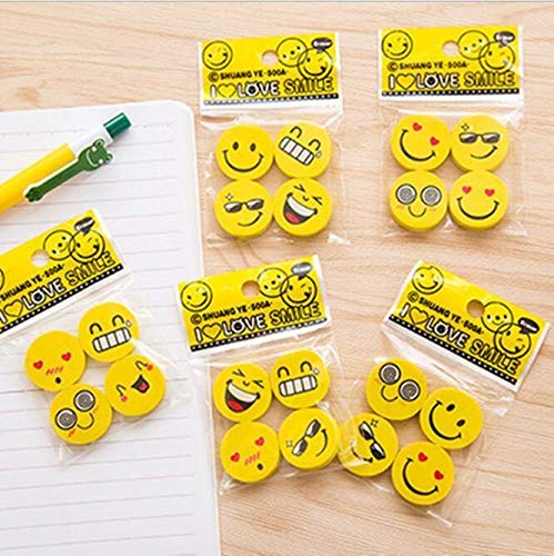 Yellow Color Cute Emoji Erasers for School Going Kids / Birthday Party Return Gift Set