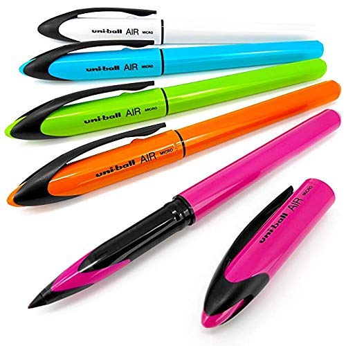Uniball Air UBA188ELM 0.5mm Roller Ball Pen | Multicolour Body, Blue Ink - Pack of 5