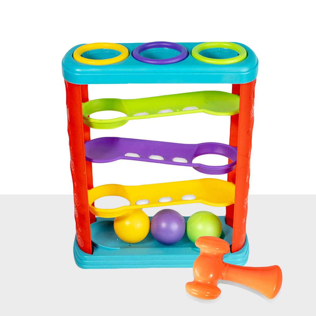 Ratna's Zoom & Boom 2-in-1 Montessori Activity Toy Set Containing Hammer Ball & Racing Tower Track with Stack Toy