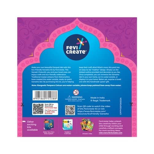 Pidilite Fevicreate Eco-friendly Ganesha Painting art and craft kit, Paint Ganpati idol made by local artisans Craft materials provided Make pandal from the box Immerse Ganesha at home Gift for girls and boys 8+ year