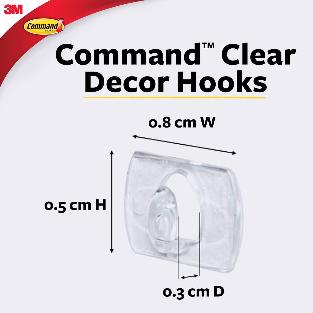 3M Command Plastic Clear Decorating & Organizing Wall Hooks, Holds Strongly, Reusable, Adhesive Hooks For Wall, Multi-Surface Damage Free Hooks For Hanging Transparent, 20 Clips, 24 Strips