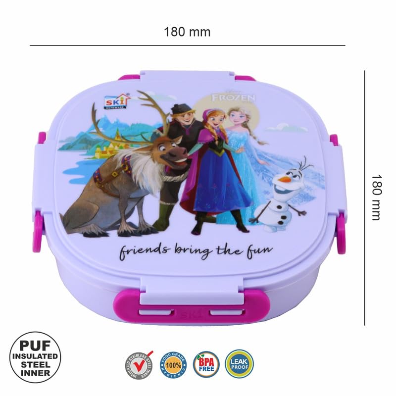 SKI Baker Insulated 3 Grid bento Lunch Box with Stainless Steel Inner and a Steel Spoon- Frozen