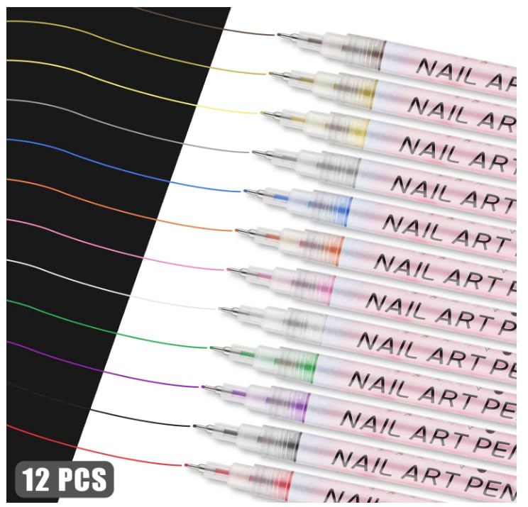 3D Nail Art Pens Set Nail Art Drawing Pen Nail Art Pens Manicure Polish Tools for Painting Nails DIY Nail Art Beauty 12 Colors 0.5mm