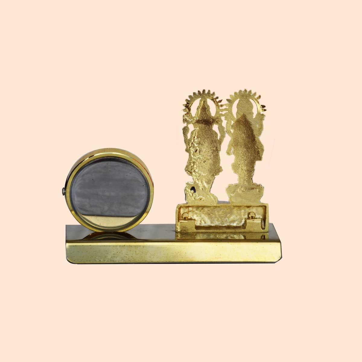 Shri Laxmi Ganesha with Table Clock Showpiece for Home Decor, Office | Metal Showpiece