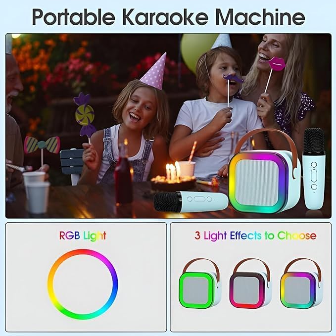 K12 Wireless Karaoke mic with Speaker Bluetooth: Bluetooth-Enabled Wireless Karaoke Mic Speaker with Multiple Compatibility Modes, RGB Lighting, and Party POP Bluetooth