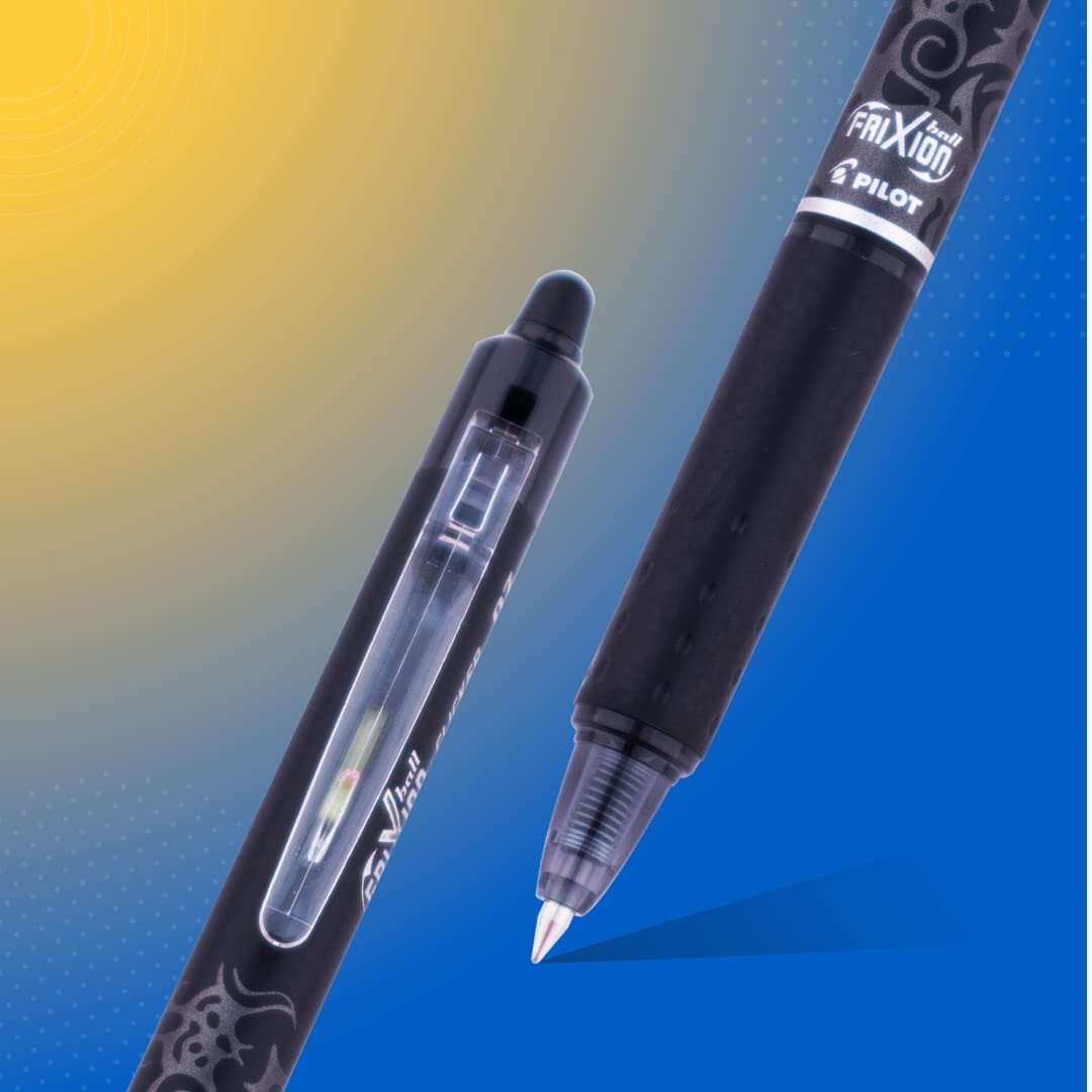 Pilot Frixion Clicker 0.7mm Fine Point Roller Ball Pen with Comfortable Dimpled Grip & Inbuild Eraser | Black Ink