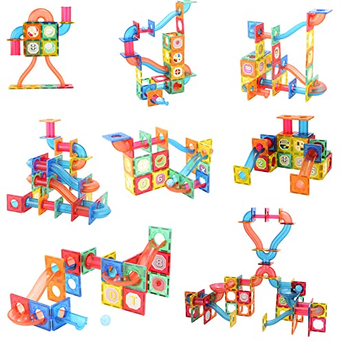 Magnetic Tiles Marble Run Building Blocks 178 Pcs for Kids 2D and 3D STEM Building Toys Race Track Toy Construction Kit Castle