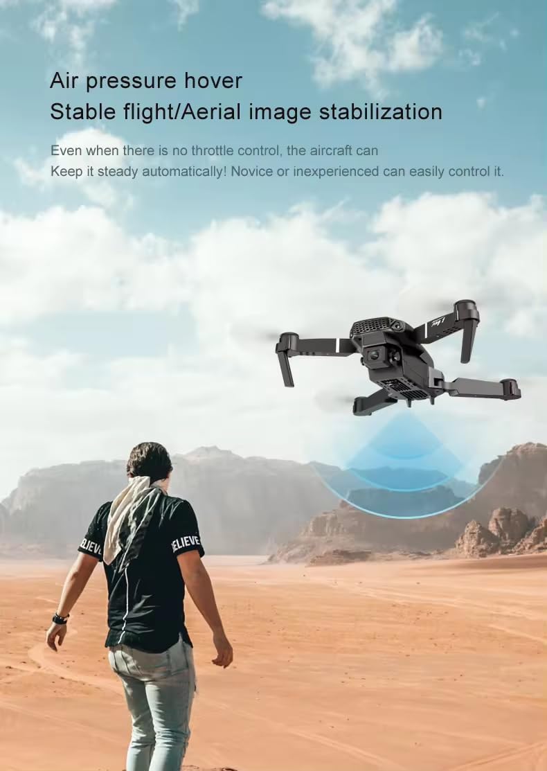 E88 Pro Drone with 1080P Camera 2 Batteries One Key Take Off Land Altitude Hold Automatic Avoidance Obstacles 360° Flip With Aerial Photography Drone (Dual-Battery)