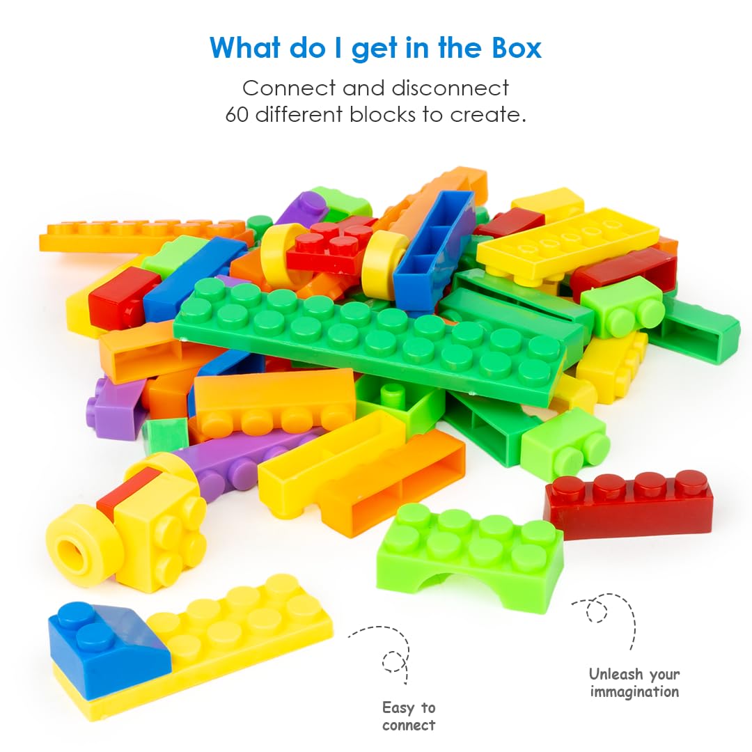 Ratna's Sky Fighter Junior Colorful Interlocking Blocks 60 pcs for Kids Ages 3+ to Create Fighter Planes & Rule The Sky