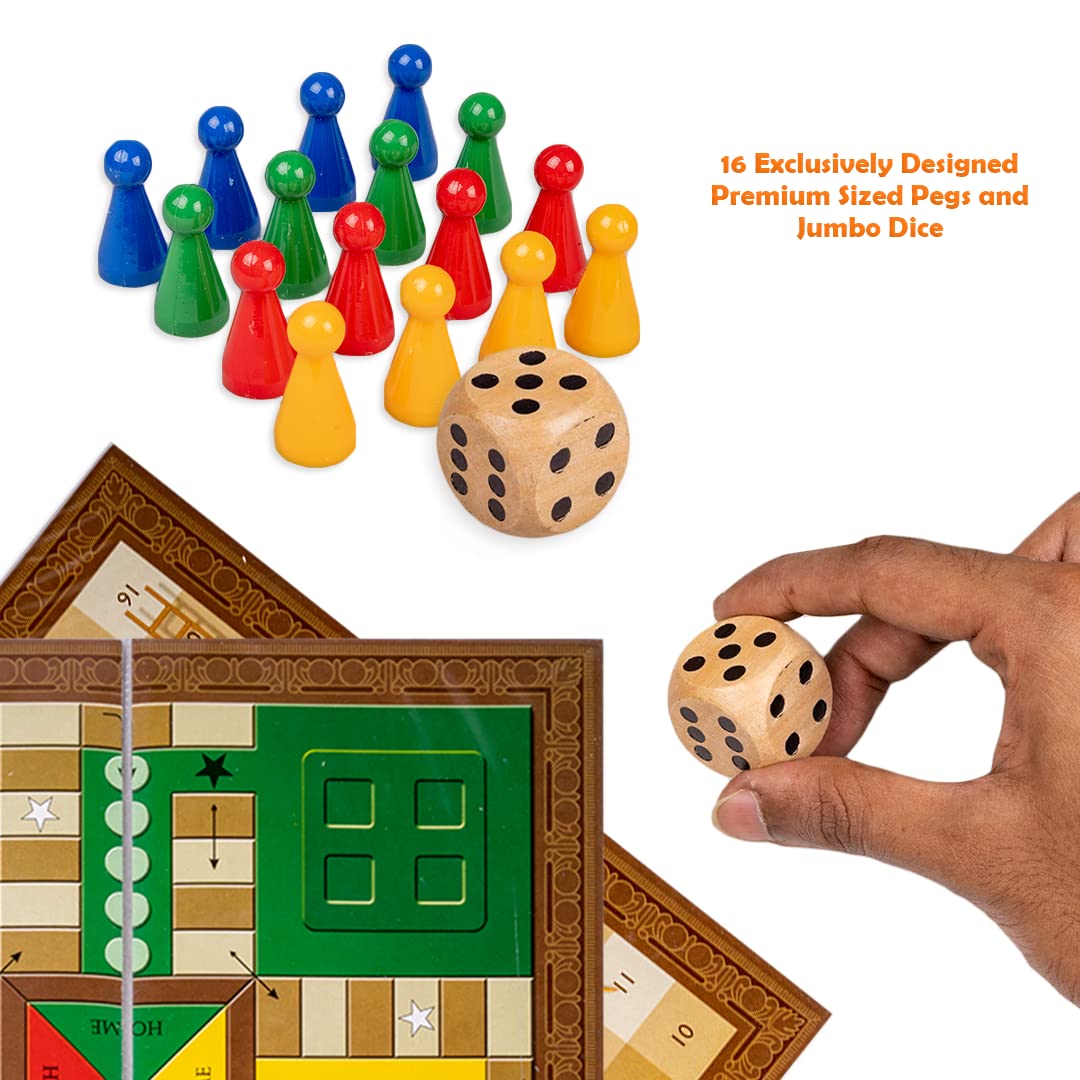 Toysbox Grand Ludo and Snakes & Ladders Board Game with Jumbo Size Wooden Dice to Play