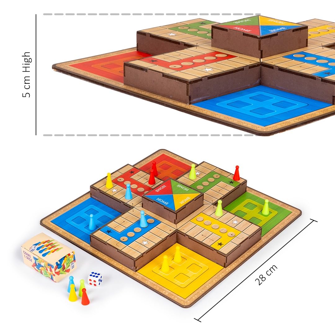 Toysbox 3D Ludo MDF Wooden Board Game Toy Play Family Fun with for Kids and Adults
