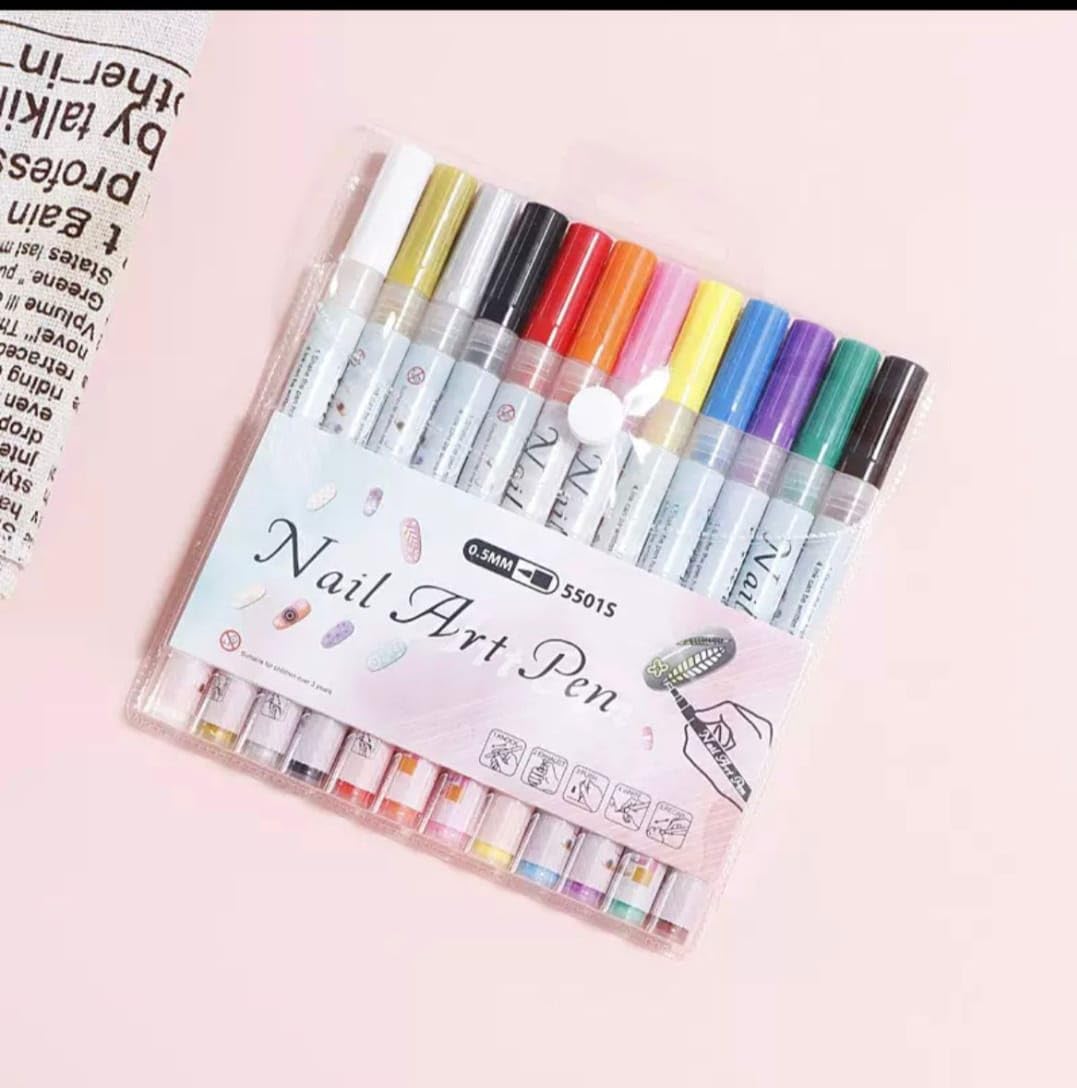 3D Nail Art Pens Set Nail Art Drawing Pen Nail Art Pens Manicure Polish Tools for Painting Nails DIY Nail Art Beauty 12 Colors 0.5mm