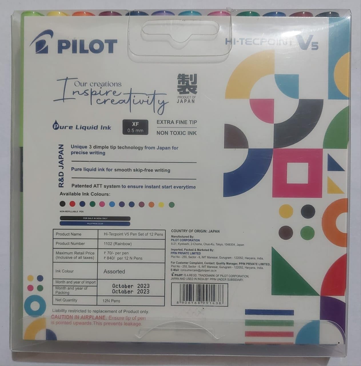Pilot V5 Hi-Techpoint Pen Rainbow Colour Set of 12