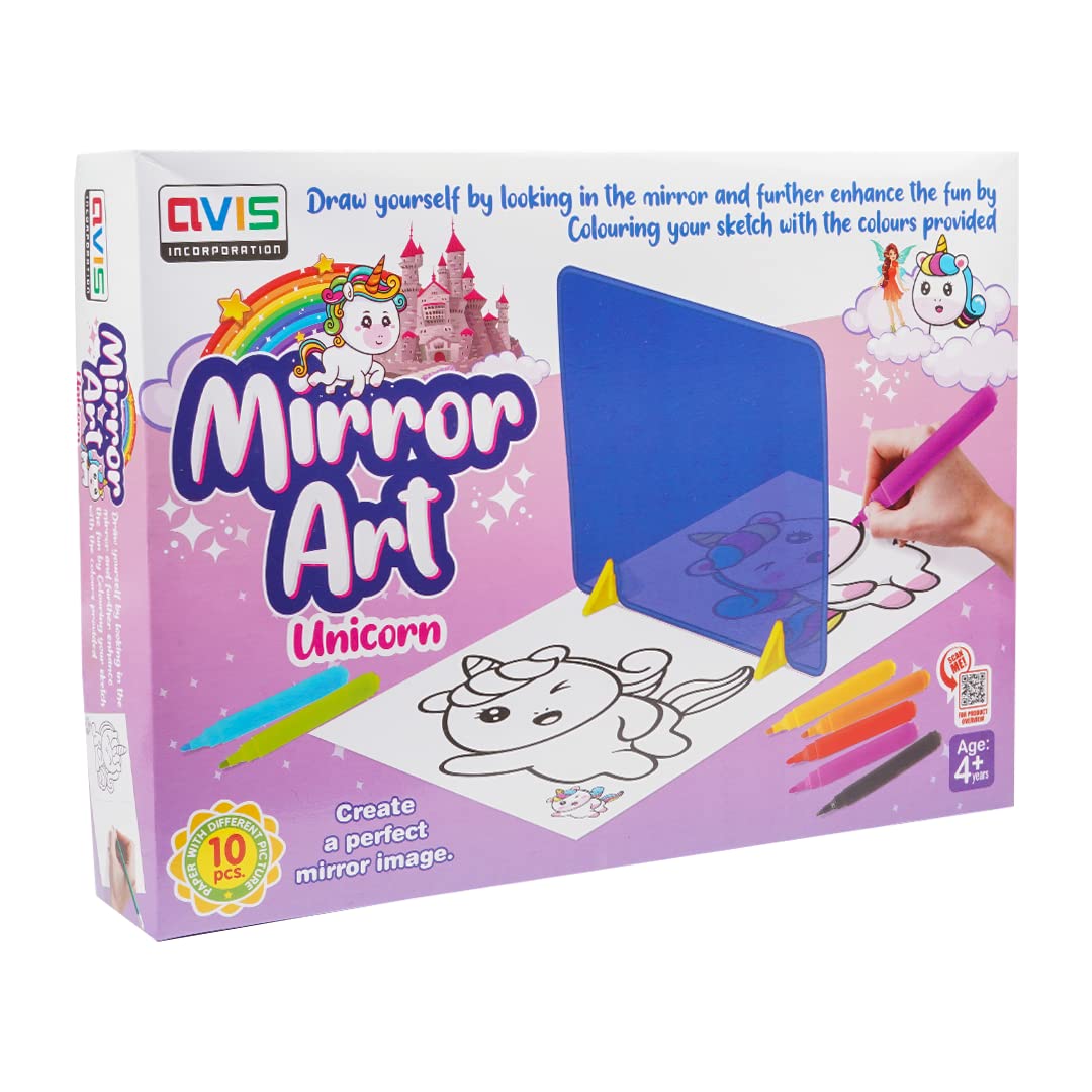 Avis Mirror Art Unicorn Themed Creative Art & Craft Drawing Colouring Game for Kids