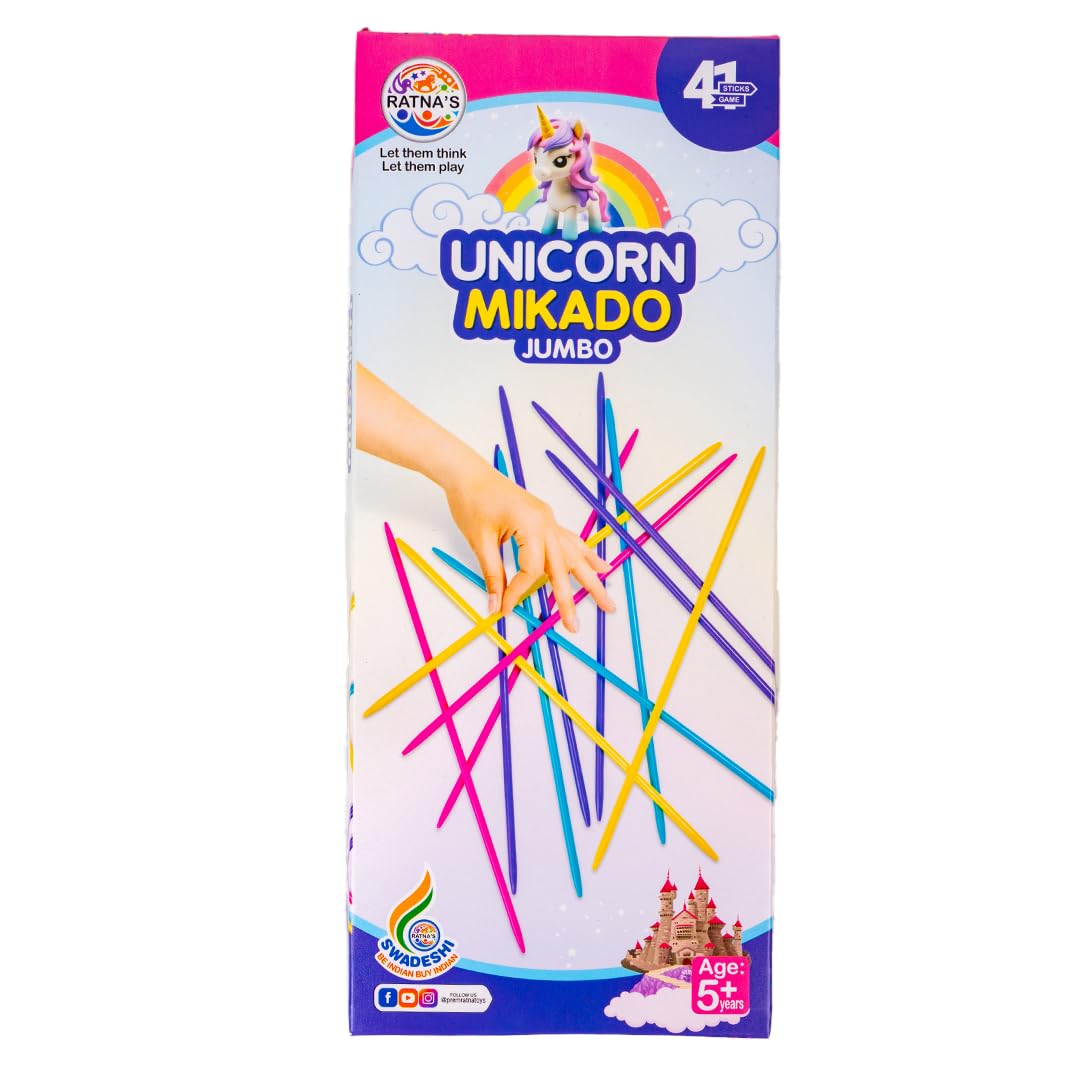 Ratna's Unicorn Mikado Jumbo Plastic 41 Pick-Up Sticks Best Return Gift Fun Family Indoor Board Game for Adults and Kids 5+ Years