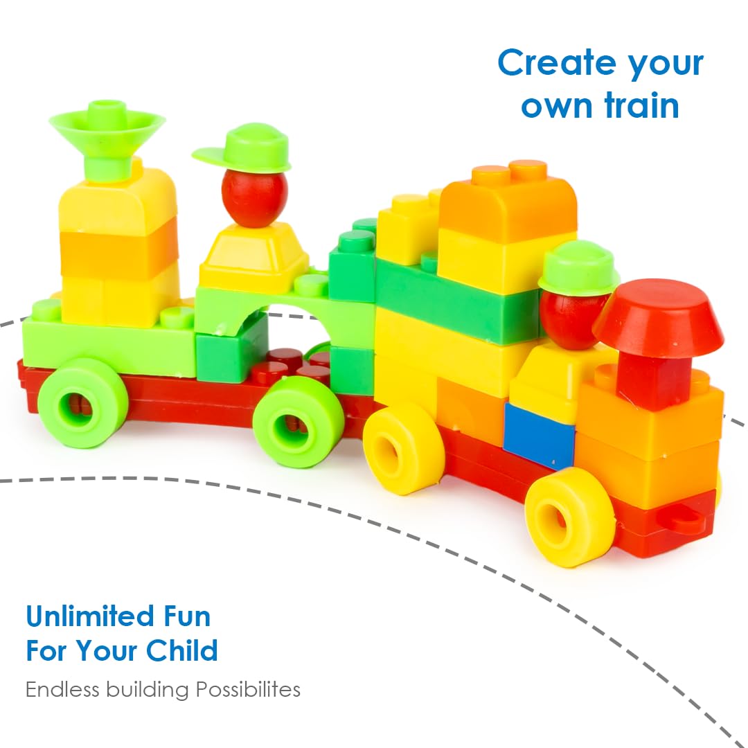 Ratna's Happy Train Junior Construction Set with Bright & Colourful Interlocking Building Blocks 60 pcs for Kids Ages 3+