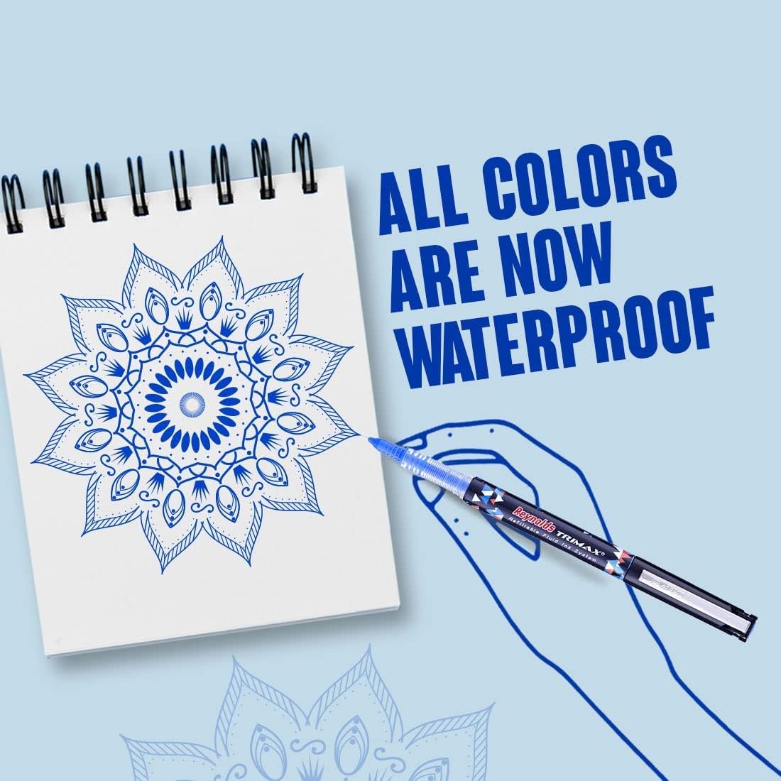 Reynolds Trimax Blue Roller Ball Point Pen set With Comfortable Grip | Pens For Writing | School and Office Stationery | 0.5mm Tip