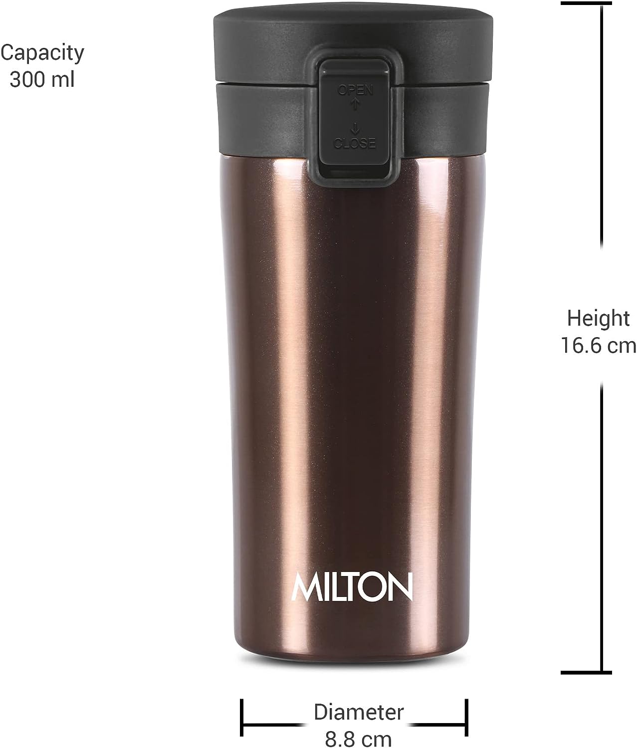 Milton Coffee Mug Thermosteel Hot or Cold Insulated Flask, 300 ml, Peach | Leak Proof | Rust Proof | Tea Mug | Soup Flask | Juice Mug | Water Flask | Easy Grip | Easy to Carry
