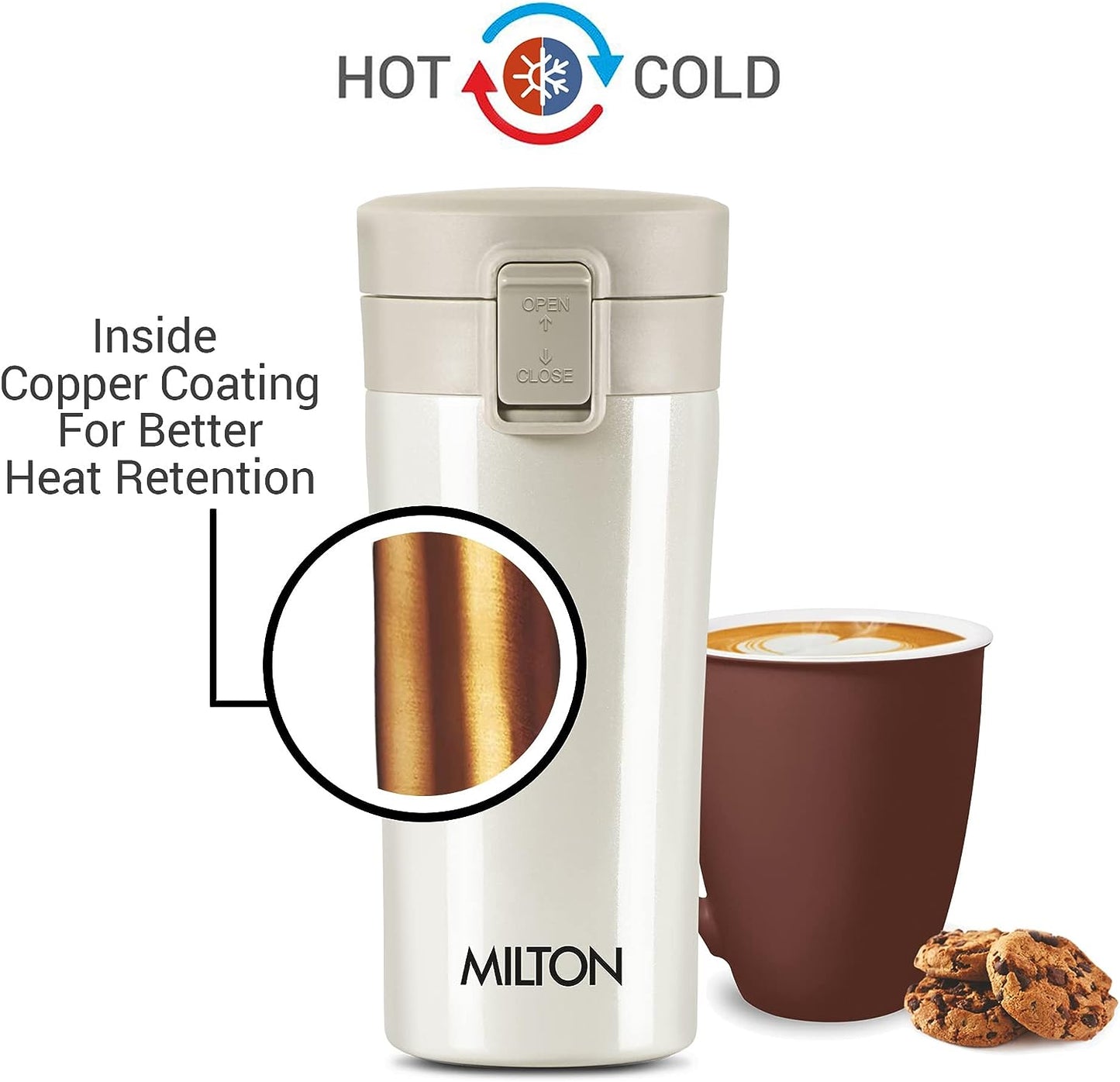 Milton Coffee Mug Thermosteel Hot or Cold Insulated Flask, 300 ml, Peach | Leak Proof | Rust Proof | Tea Mug | Soup Flask | Juice Mug | Water Flask | Easy Grip | Easy to Carry