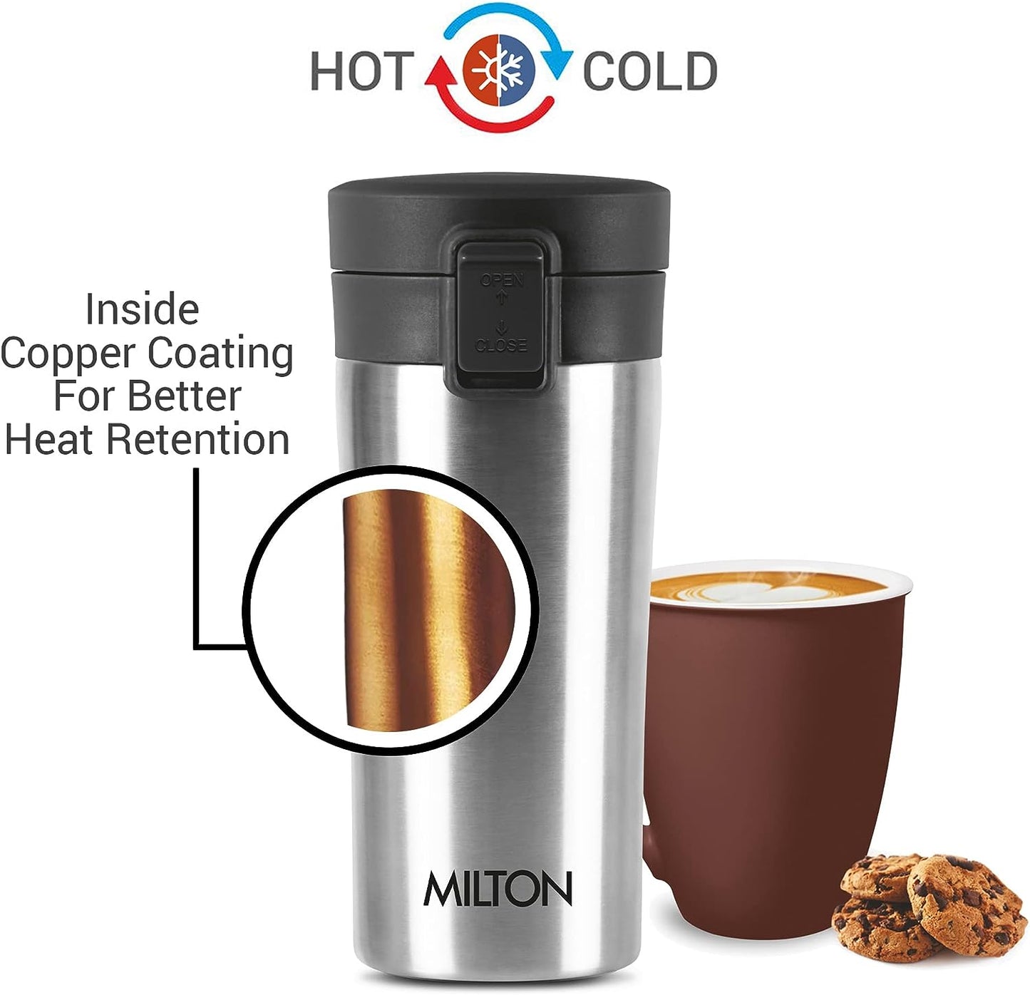 Milton Coffee Mug Thermosteel Hot or Cold Insulated Flask, 300 ml, Peach | Leak Proof | Rust Proof | Tea Mug | Soup Flask | Juice Mug | Water Flask | Easy Grip | Easy to Carry