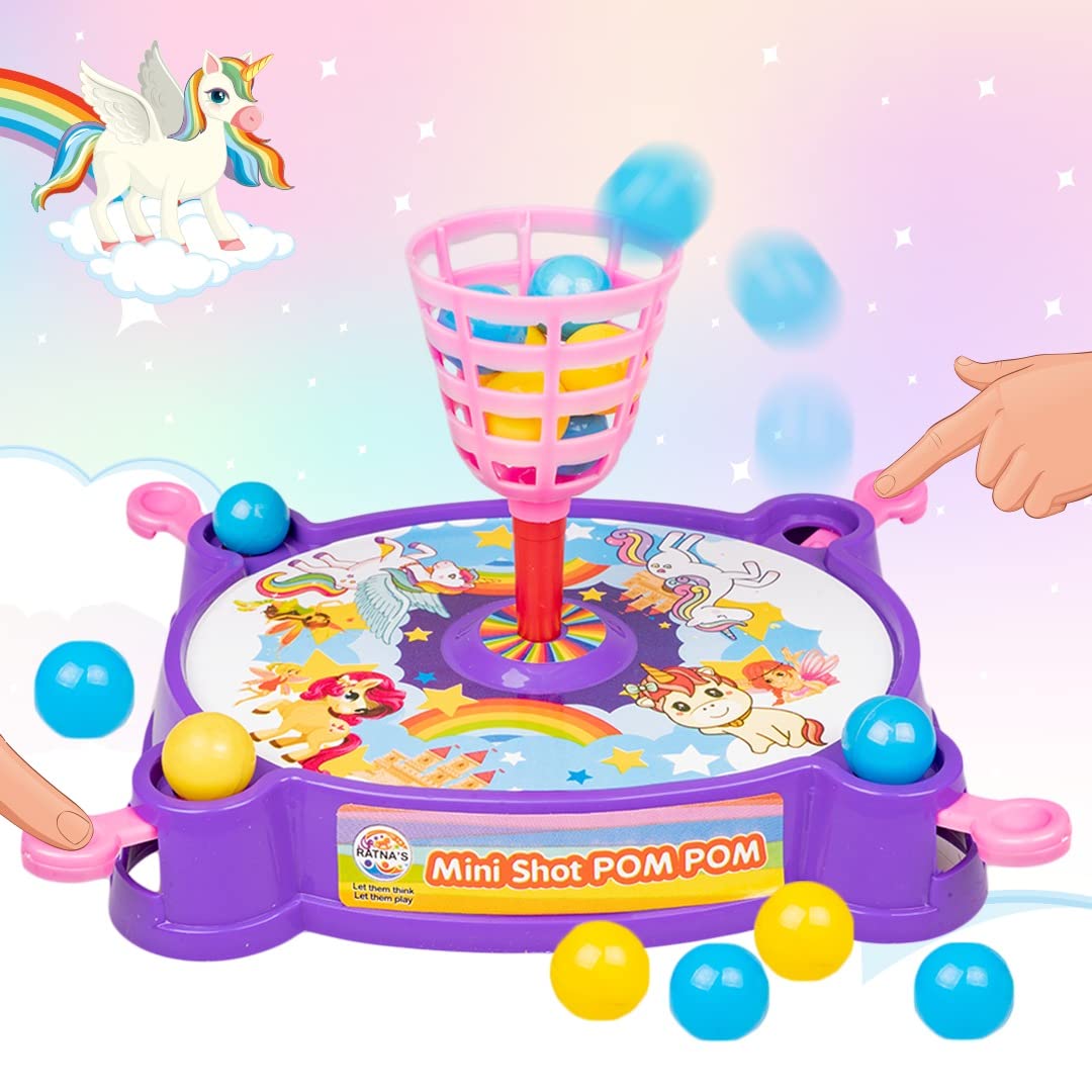 Ratna's Mini Shot Pom Pom Unicorn Printed Basket Ball Family Board Action Game to Play with Fun