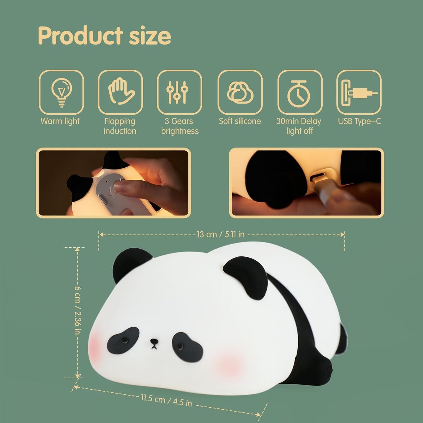 Cute Silicone Sleeping Panda Night Light, 3 Level Dimmable Squishy LED Beside Lamp for Kids Nursery, Rechargeable Novelty Animal Lamp, Breastfeeding Lamp for Baby & Toddlers (Sleeping Panda)