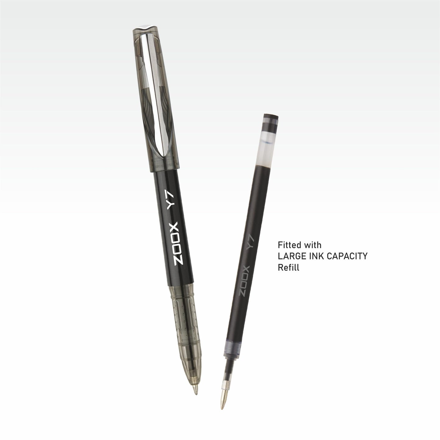 Flair Zoox Y7 Ball Pen | Sturdy Body With Elegant Metal Clip | Dotted Texture For Better Holding | Jumbo Refill With Large Ink Capacity | Black Ink