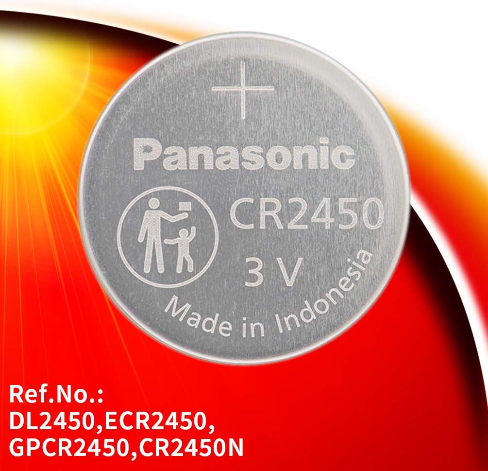 Panasonic CR-2450 Lithium Coin Battery 3v - Pack of 5 Provide Long Lasting Power in a Variety of Devices,from keyless-Entry fobs to Toys