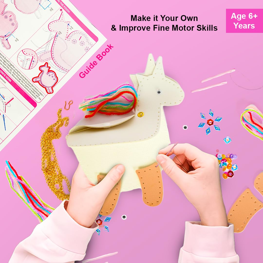 Ratna's Make Your Own Unicorn Sling Bag DIY Kit, Fun Mess Free Sewing Art and Craft Kit for Kids Ages 6+
