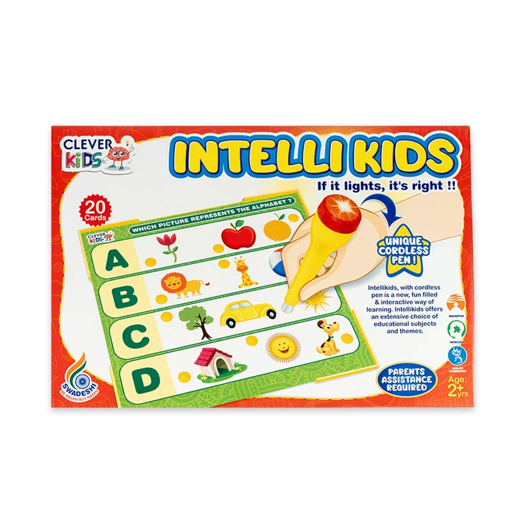 Ratna's Intellikids Electro Game, 10 Double Sided Printed Cards, If it Lights its Right!! Learn About Alphabet,Numbers,Colors,Shapes,etc