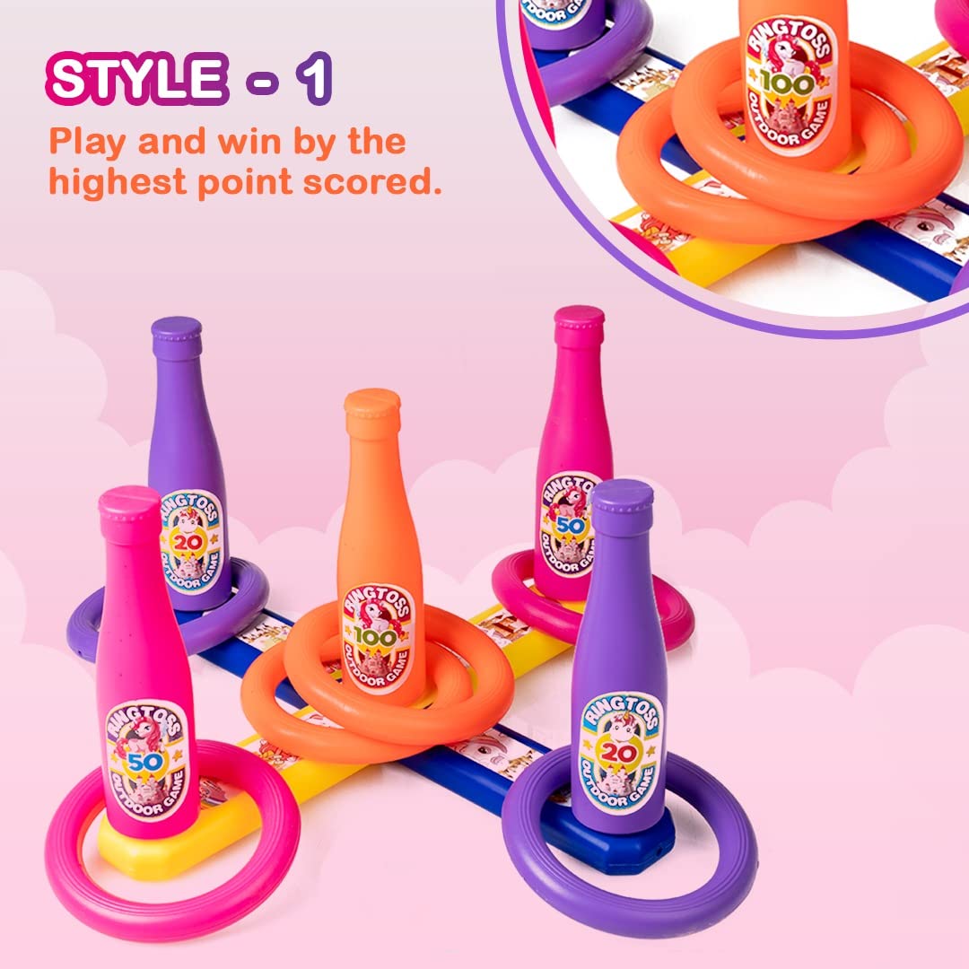 Ratna's 2 in 1 Colour Match Ring toss Unicorn Print Target Game Set - Indoor & Outdoor Game for Kids