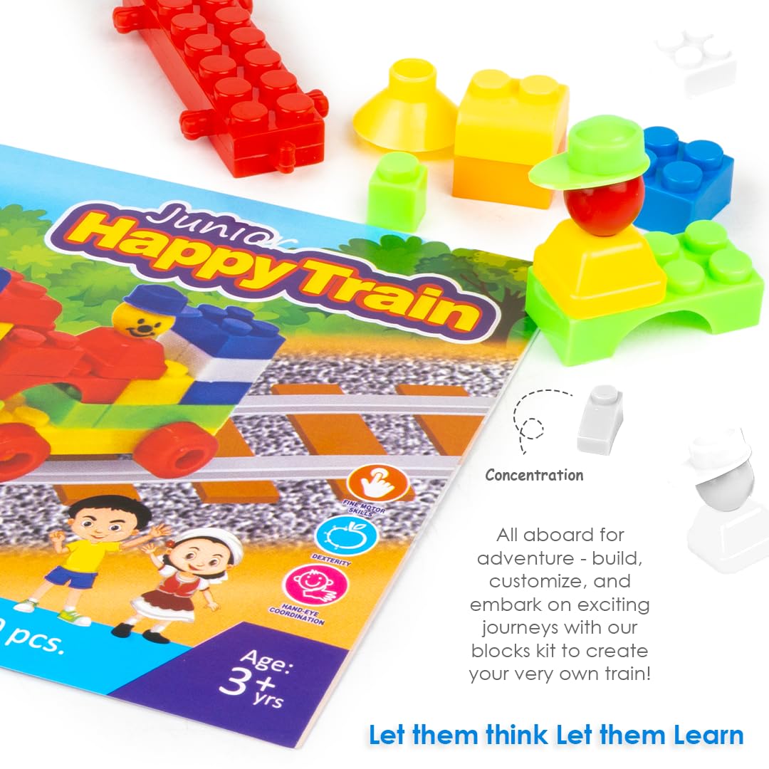Ratna's Happy Train Junior Construction Set with Bright & Colourful Interlocking Building Blocks 60 pcs for Kids Ages 3+
