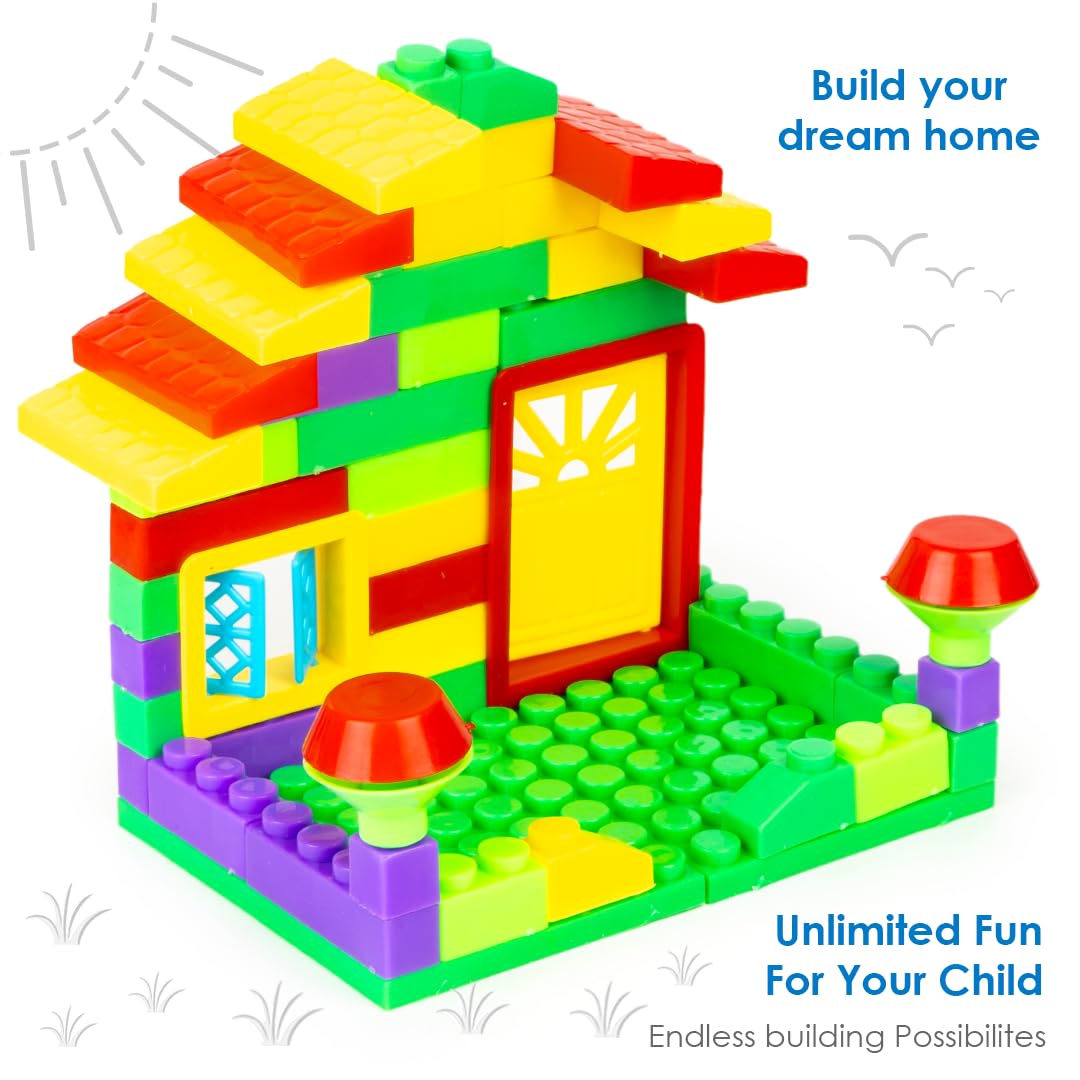 Ratna's Colourz Home Junior Construction Set with Bright & Colorful Interlocking Blocks 60 pcs for Kids to Build Their Own Little Home