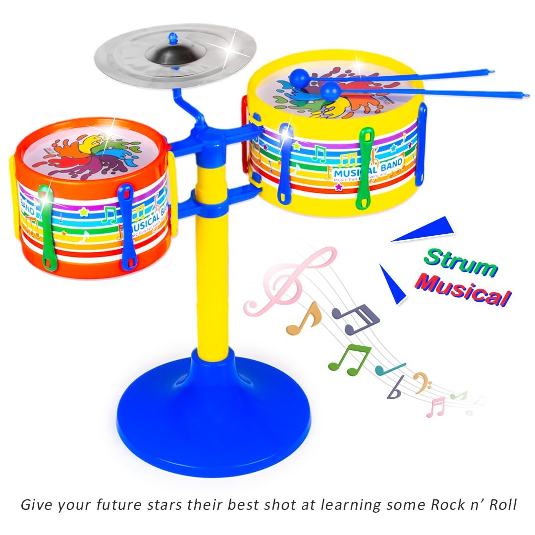 Avis Jazz Drum Set Junior Musical Band Instruments with 2 Drums 1 Dish & Sticks for Kids
