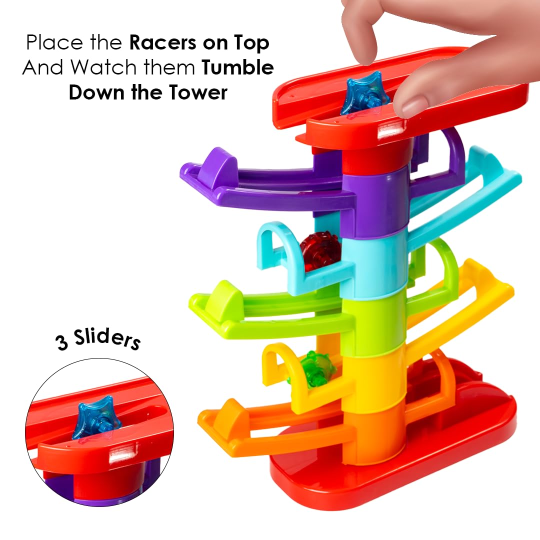 Ratna's Zoom & Boom 2-in-1 Montessori Activity Toy Set Containing Hammer Ball & Racing Tower Track with Stack Toy