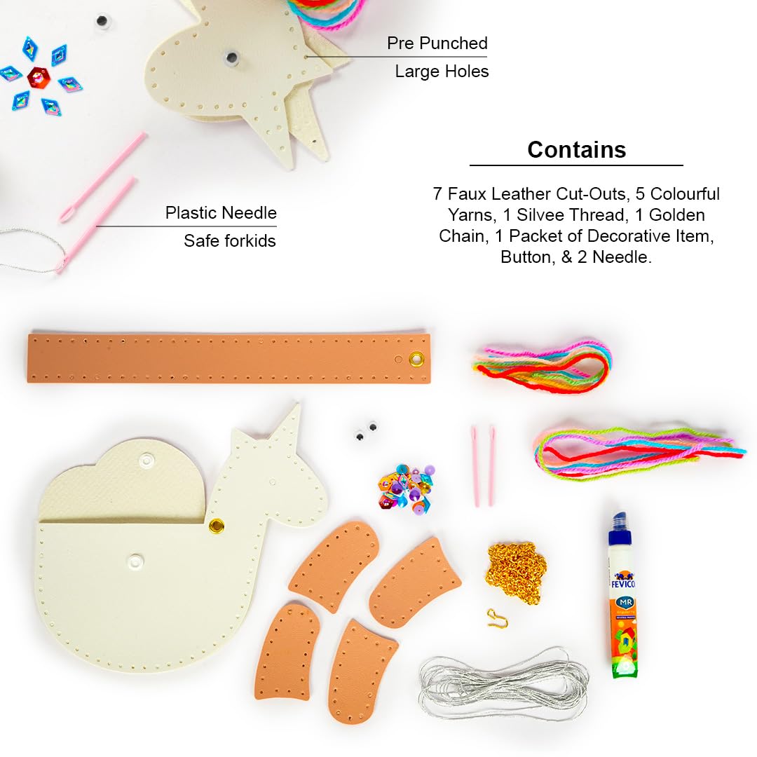 Ratna's Make Your Own Unicorn Sling Bag DIY Kit, Fun Mess Free Sewing Art and Craft Kit for Kids Ages 6+