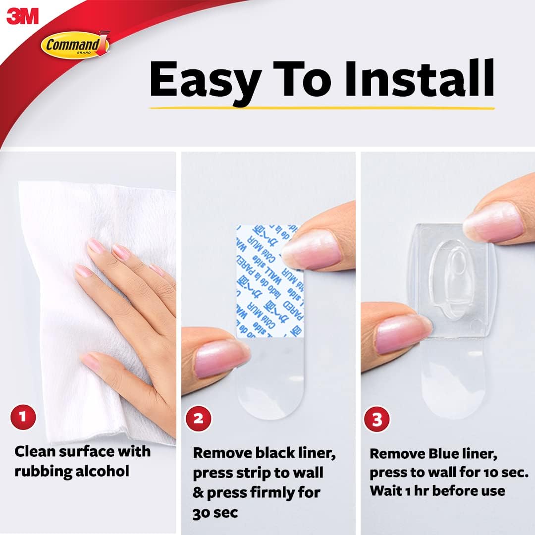 3M Command Plastic Clear Mini Wall Hooks, Up To 225Gms, Holds Strongly, Adhesive Hooks For Wall, Reusable, Multi-Surface Damage Free Hooks For Hanging Transparent, 6Hooks, 8 Strips